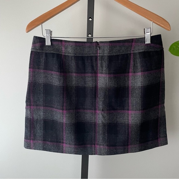 Y2K Vintsge Espirit Wool Plaid Mini Skirt Grey Purple Prep Preppy Size Large - Picture 2 of 6